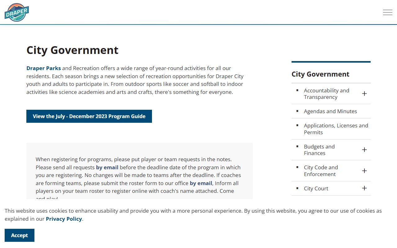 Draper marriage records city government page