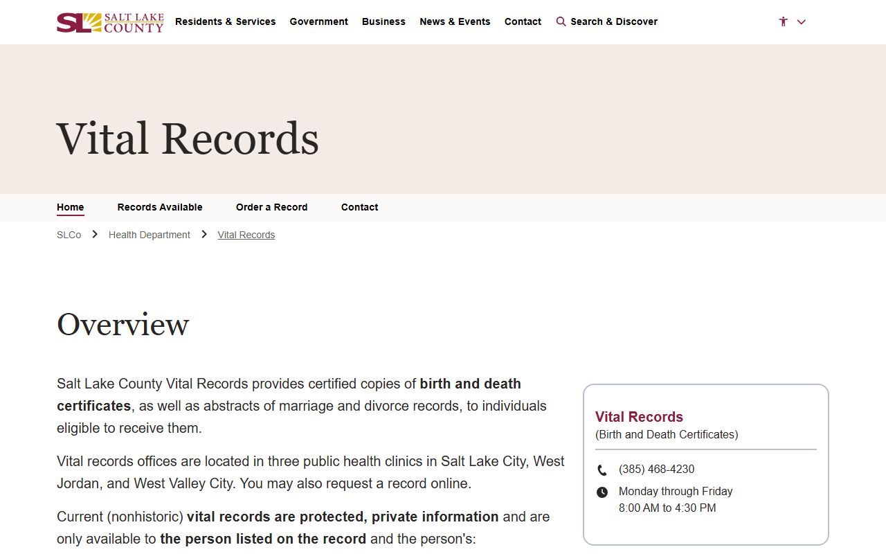 West Valley City marriage records county health vital records page