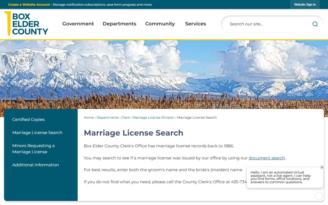 Brigham City Marriage Records online search tool