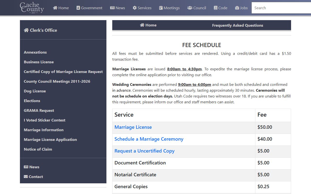 Cache County marriage records marriage license information page