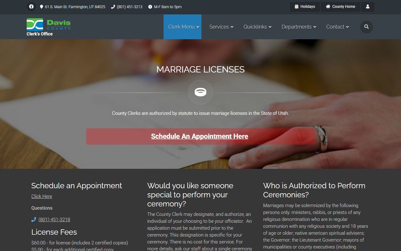 Davis County marriage records marriage information page