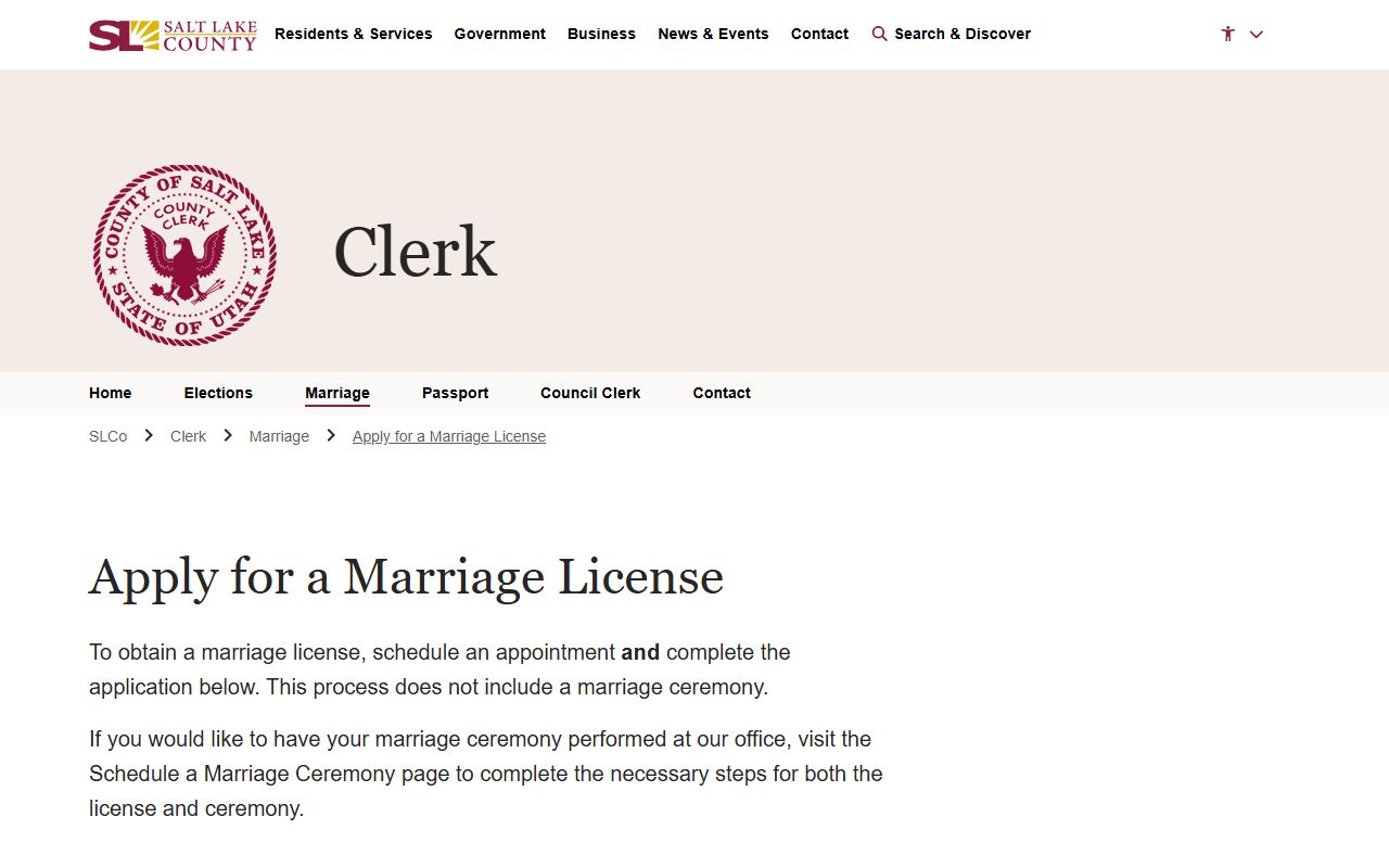 Salt Lake County Marriage Records application instructions