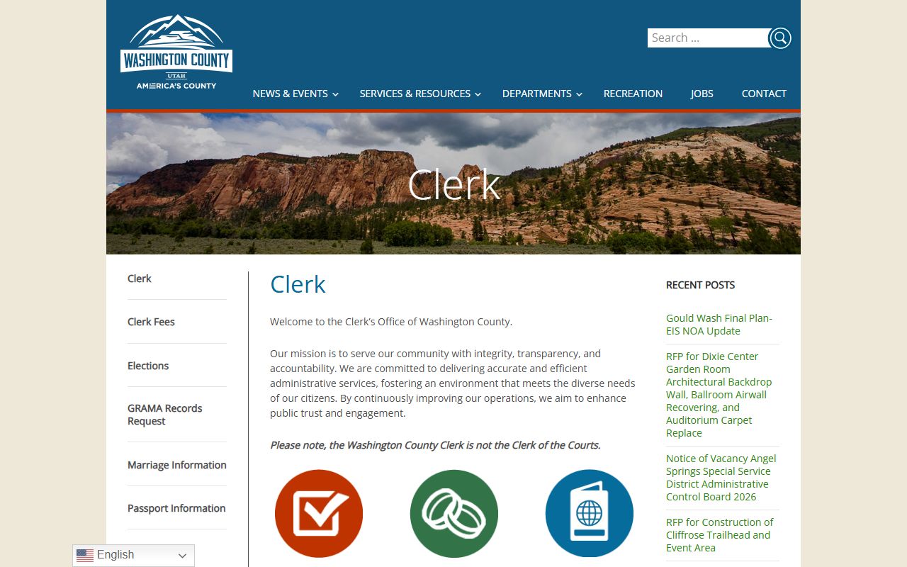 Washington County marriage records clerk office page