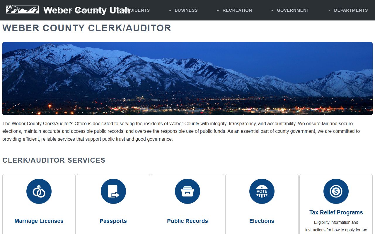 Weber County marriage records clerk auditor office