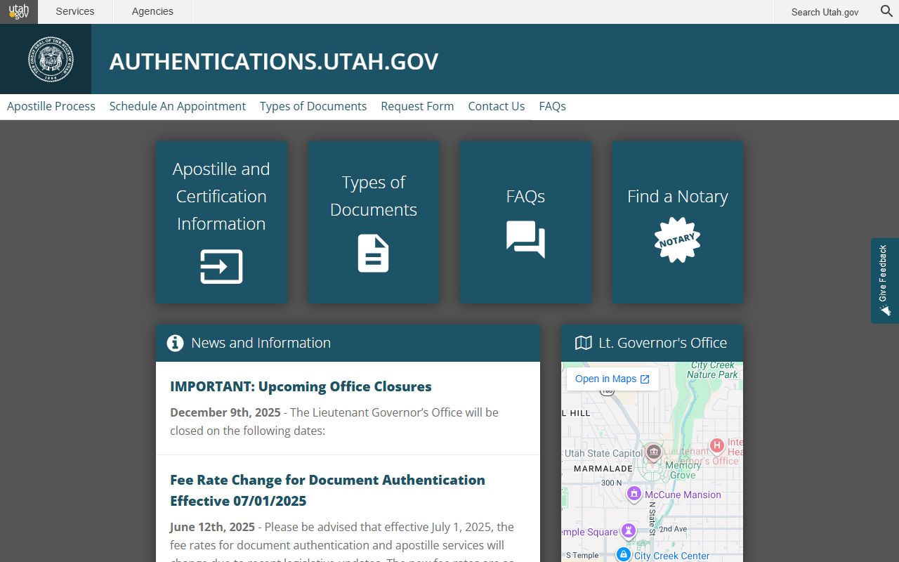 Utah Marriage Records apostille and authentication service