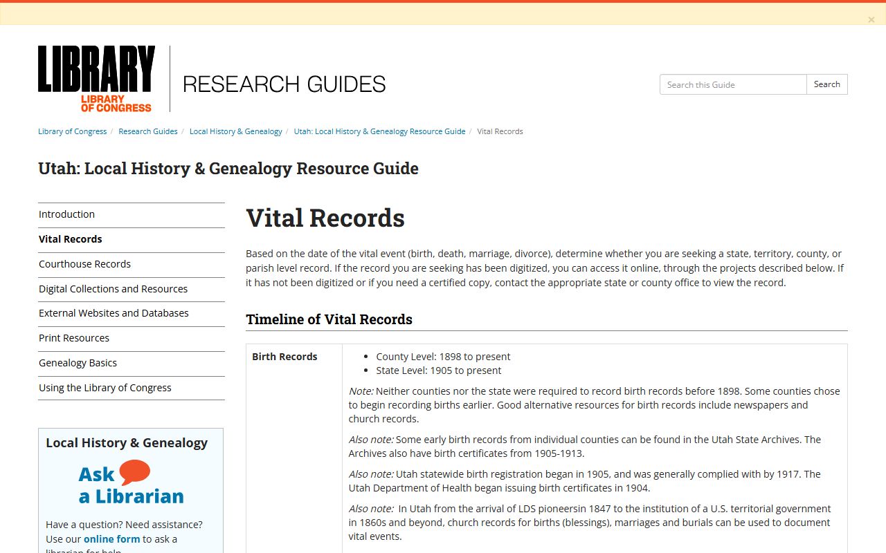 Utah Marriage Records Library of Congress guide