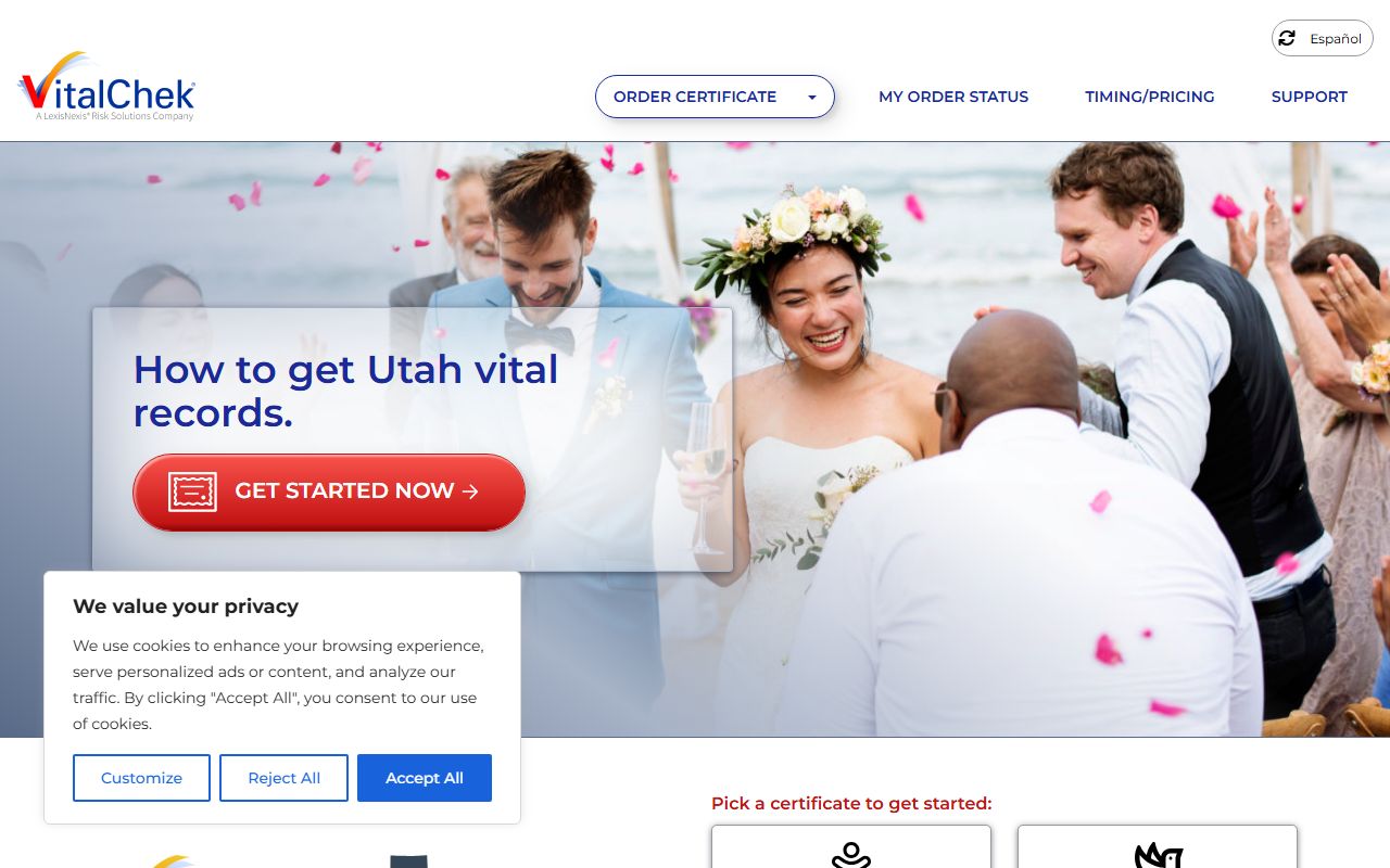 Utah Marriage Records online ordering through VitalChek